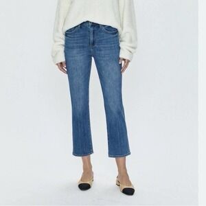 Pistola Monroe High-Rise Crop Jeans Size 32 Cigarette Stretch Medium Wash Preppy
